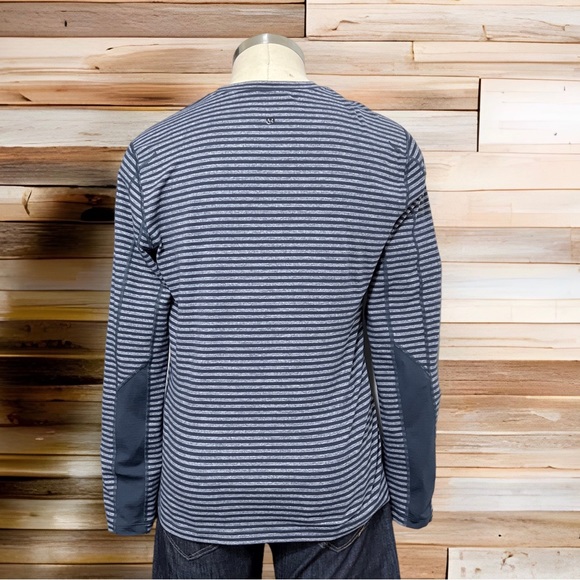 Lululemon Men’s Speed Long Sleeve Shirt Classic Stripe Heathered Black Iris Blue - Picture 3 of 14